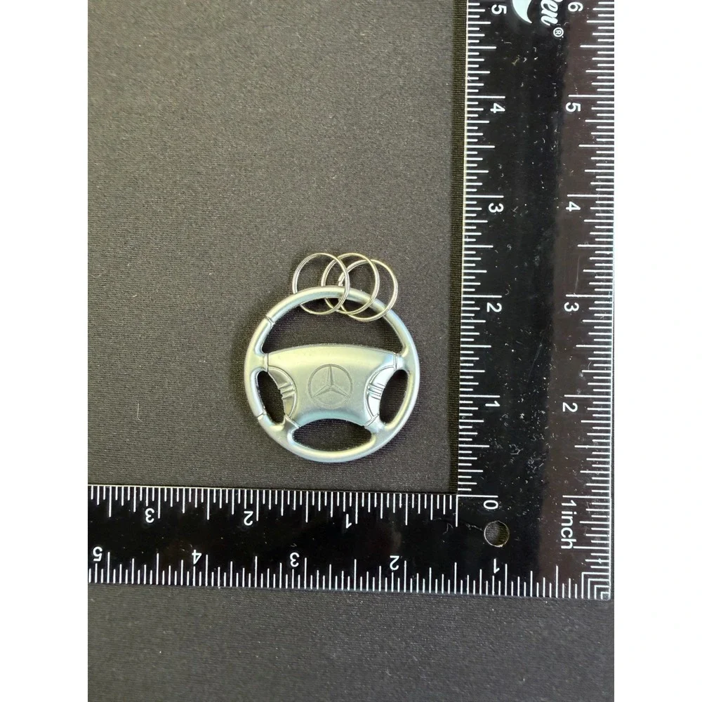 Mercedes Benz Steering Wheel Keychain Silver Metal 3-Ring Car Key Fob Accessory